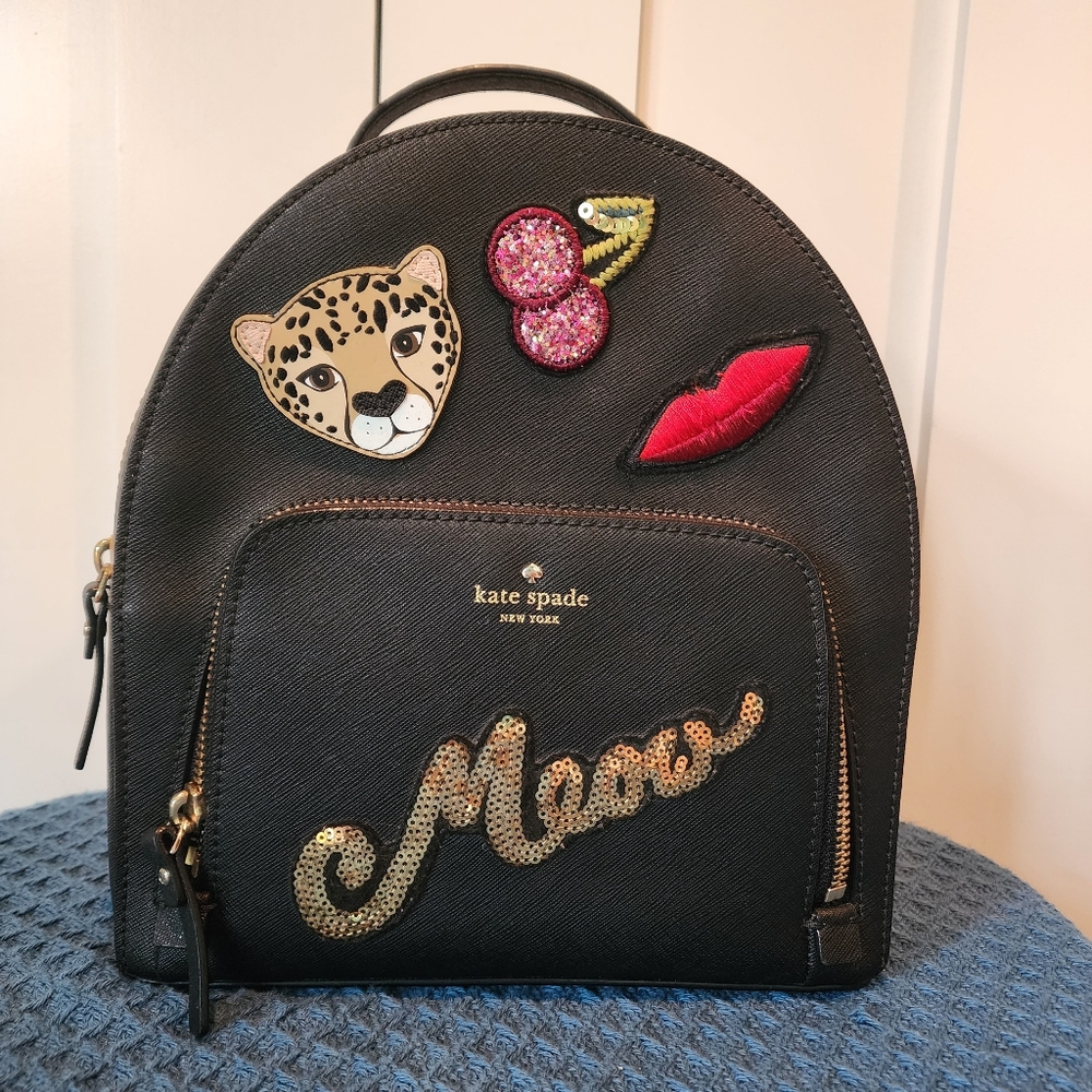 Kate Spade Leopard and Meow EUC backpackKate Spade Leopard and Meow EUC backpac